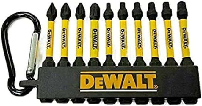 DEWALT Jeu d'embouts pour Visseuse à Percussion FlexTorq, Embouts Carrés/Phillips mixtes, 2'' avec mousqueton(10/paquet)