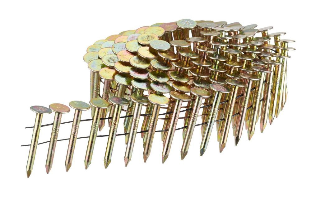 Clou à toiture en bobine 15° Tomahawk, 1-3/4&quot; x .120&quot;, Tête ronde, Lisse, Électro-galvanisé (7.2M/bte-48bte/pal)