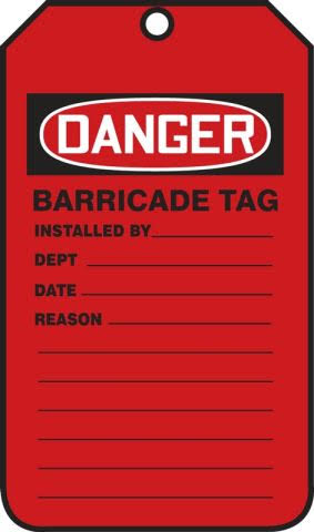 Barricade Tag, OSHA, '' DANGER'', 5-3/4'' x 3-1/4'' (25un/pck)