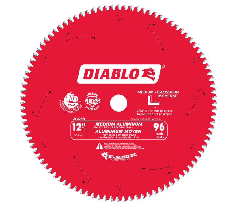 Lame à aluminium pour scie circulaire, Diablo, 12&quot;, 96 dents (1un)