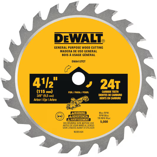 Lame à bois pour scie circulaire, Dewalt, 4-1/2", 24 dents