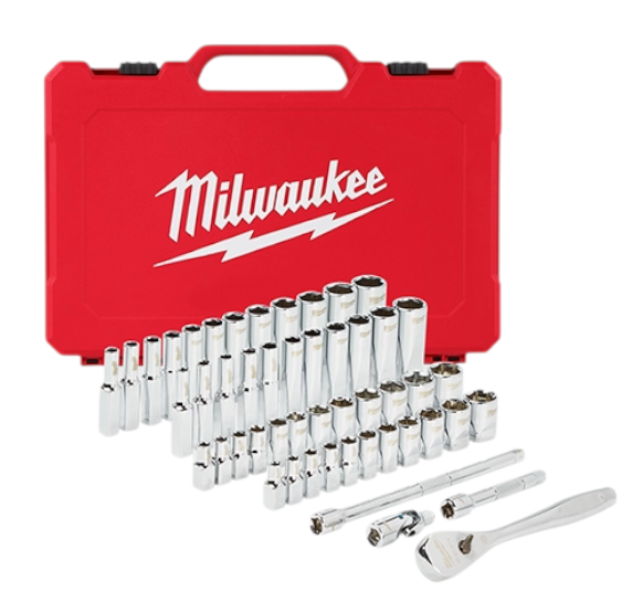 Ratchet and socket set 1/4'' drive, Milwaukee 48-22-9004, Metric and imperial (50pcs)