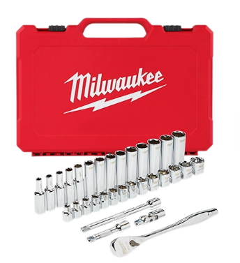 Ensemble de clé à rochet et de douilles à prise 3/8'', Milwaukee 48-22-9508, Métrique (32pcs)