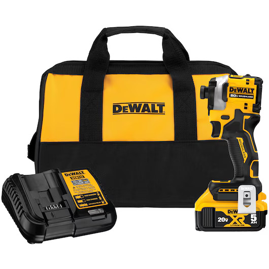 Ensemble Dewalt, Visseuse à chocs 1/4" ATOMIC DCF850B, Sans balais, 3 vitesses, Li-Ion XR 20V MAX 5.0 Ah, 1x Sac de travail