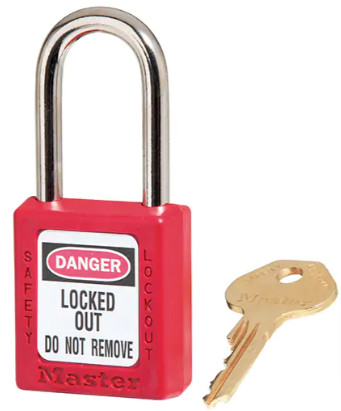 Safety Thermoplastic Padlock , Master, 1-1/2" Shackle, Keyed Different