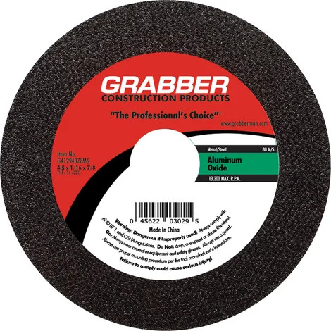 Disque pour couper le métal, Grabber, 4-1/2" x 0.040" x 7/8", Type 1, Métal/Aluminium (10un/pqt-5pqt/bte)