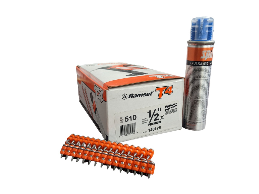 Metal plastic strip pin with fuel kit, Ramset T4, 1/2'' x 0.125'', Premium steel, zinc (1000un/bx-5bx/cs-54cs/skd)