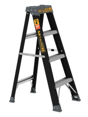 Escabeau Jobsite, 4 pieds, Simple, Type 1, 250lbs, Fibre de verre, Noir (1un)