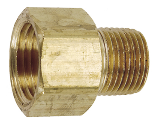 Pipe reducing adapter, 1/2" (fnpt) x 3/8" (mnpt), Brass