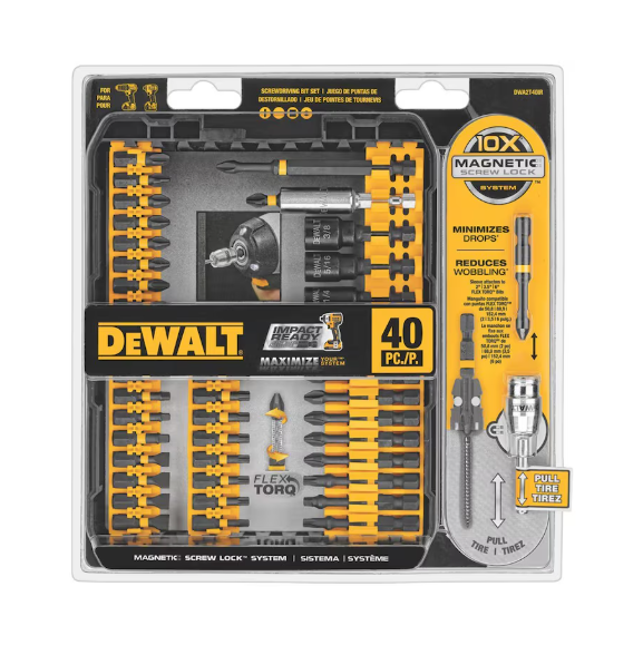 Screwdriving bit set kit, Dewalt FlexTorq Impact Ready, with ToughCase+ System (40pc)