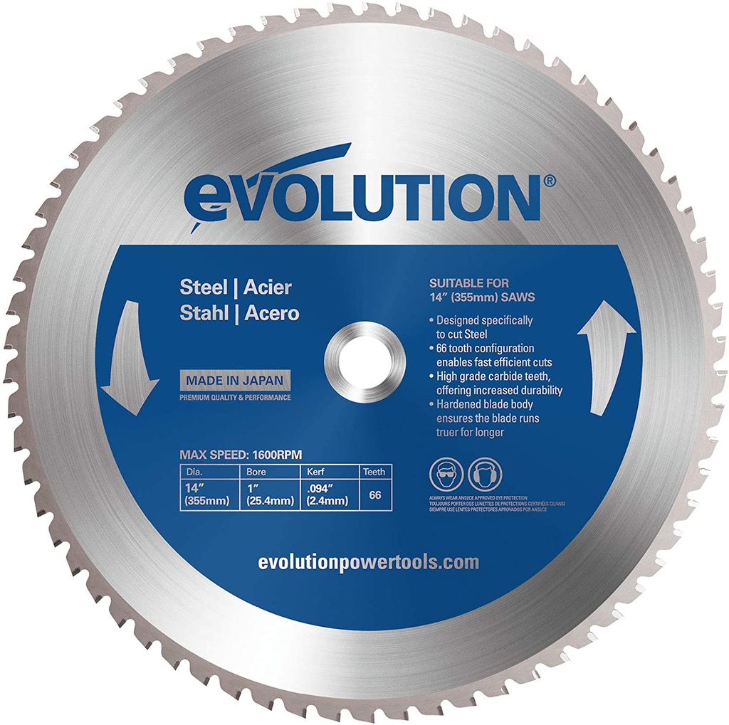 Lame à métal pour scie circulaire, Evolution, 14&quot;, 66 dents, Arbre de 1&quot; (1un)