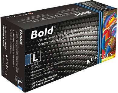Disposable nitrile Glove, Bold, Powder-Free, 5 mil, Black (100pair/bx)